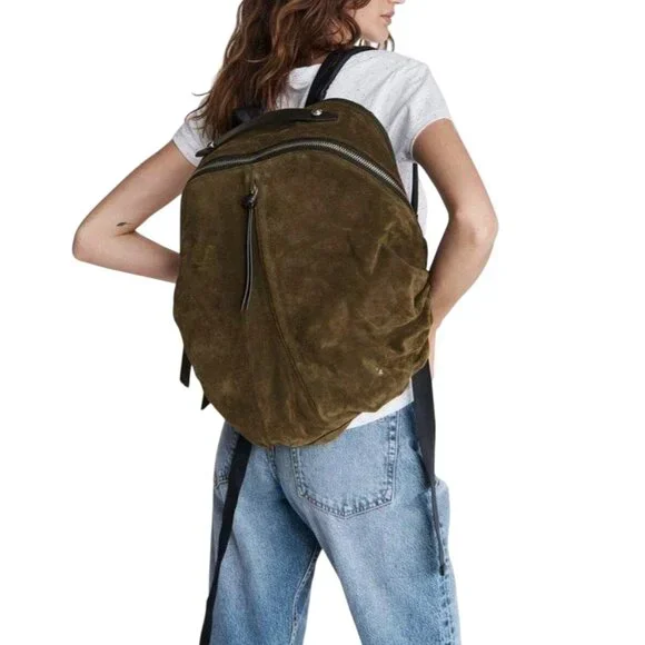 Rag & Bone Womens Olive Green Suede Leather Backpack With Zipper Closure & Adjus - Picture 2 of 8